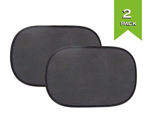 Cling Car Window Shades - 2 Pack Baby Sun Shade for Car Side Window - Portable Folding Blinds Perfect for Every Vehicle- UPF 30+ Sun Protection- Size 19 x 12.5"- FREE Bonus Suction Cups & Storage Bag