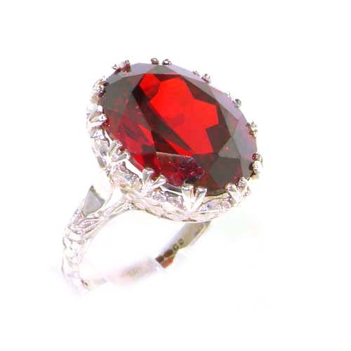 Luxury Solid Sterling Silver Large 16x12mm Oval 12ct Synthetic Garnet Ring - Finger Sizes 5 to 12 Available
