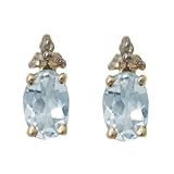 10k Yellow Gold Oval Aquamarine & Diamond Stud Earrings