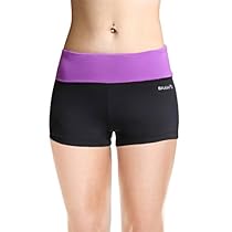 Baleaf Women's Workout Yoga Running Boy Cut Foldover Shorts Inner Pocket Dewberry Size L
