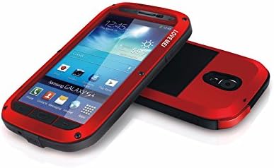 Love Mei Shockproof Water Resistant Dust/Dirt/Snow Proof Aluminum Metal Gorilla Glass Heavy Duty Protection Case Cover for Samsung Galaxy S4 S IV i9500 Red