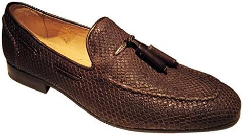 Hudson Shoes-Mens Pierre Snake Stamped Suede Slip on Brown 11 M US