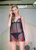 2 PC. Sheer babydoll with vivid rose embroidery, and matching G-string.