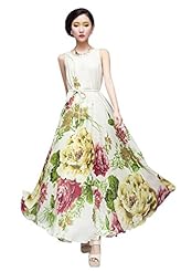 Flared-Skirt Cocktail Chiffon Belted Draped Lace Fitted Sleeveless Floral Print Party Dress/Tunic/Maxi Dress 