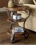 Round Chairside End Table Brown Finish