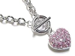 Designer Inspired Pink Crystal Heart Pendant Necklace Fashion Jewelry