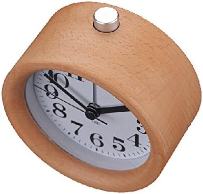 Handmade Classic Small Round Wood Silent Desk Travel Alarm Clock with Nightlight