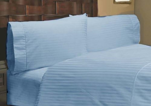 400 Thread Count 100% Egyptian Cotton Stripe Blue California King 28" Deep Pocket Fitted Sheet +2 Pillow cases