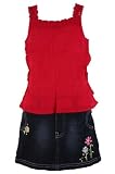 French Toast Spring/Summer Toddler Girls 2 pc. Red Top Embroidered Denim Skooter Skirt Set