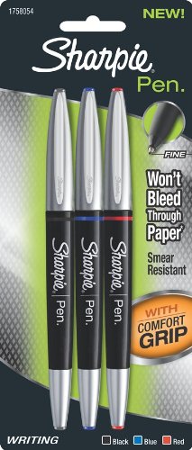 Sharpie Grip-Stick Fine-Point Pen, 3-Pack of Colored Ink Pens (1758054)
