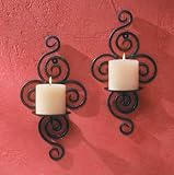 Pair Of Swirling Iron Hanging Wall Candleholders Sconce