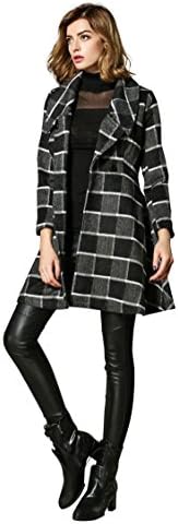 Women's Woolen Plaid A Line Outerwear Coat