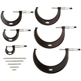 Starrett S436.1CRLZ Outside Micrometer Set, Ratchet Stop, Lock Nut, Includes StAndards in Case, 0-6", .001" Grad