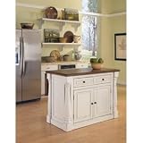 Home Styles Monarch Roll-Out Leg Kitchen Island in Antique White w/ Oak Top