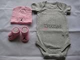 Nike Jordan Girl Baby Infant 0-6 Months Pink/Grey Bodysuit, Booties and Hats 3 pcs Set