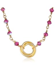 Swarovski Elements Fuchsia Color Bicone Linked Gold over Silver Chain Necklace, 16"+2" Extender