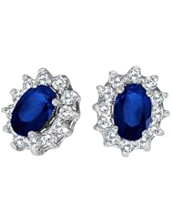 14K White Gold Oval Sapphire and Diamond Earrings