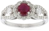 Past Present Future Sterling Silver Round Ruby and 1/2 cttw Diamond 3-Stone Engagement Ring, Size 7 Past Present Future Sterling Silver Round Ruby and 1/2 cttw Diamond 3-Stone Engagement Ring, Size 7