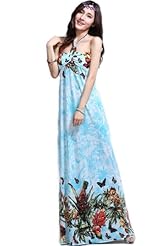 Halter 2014 Stretchy Floral Print Maxi Dress 
