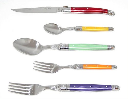 Laguiole Dubost - 40 pc flatware set in HEAVIER 25/10 stainless steel - MULTI colored