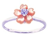 14K White Gold Pink Mother of Pearl Exotic Blossom Stackable Ring-Multi Pink Mop-Tanzanite, size8.5