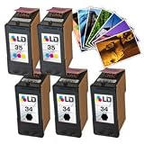 Lexmark #34 & #35 Remanufactured Combo Set - 3 Black #34 (18C0034) and 2 Color #35 (18C0035) + Free 20 Pack of LD Brand 4x6 Photo Paper