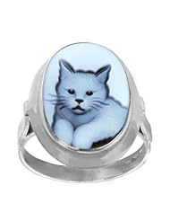 Sterling Silver Italian Blue Agate Cat Profile Cameo Ring