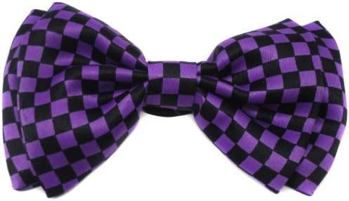 Purple Checkered Bow Tie Pre Tied Plastic Clip