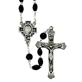 5mm Black Coco Rosary Beads on 27 1/2 Rosary Necklace with Fine Pewter Crucifix and Center. The Neck Chain Size is 24 Length.