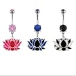 LOTUS FLOWER BELLY RING BNAFL95BK- BLACK/ GLITTER WHITE