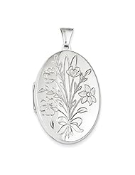 Sterling Silver 38mm Floral Bouquet Oval Locket. Metal Wt- 5.82g