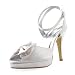 Women's Satin Upper High Heel Strappy Sandals With Rhinestone/ Bowknot Wedding Bridal Shoes (Size: 7.5 B(M) US/Ivory)