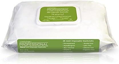 Professional Natural Adult Cleansing Disposable Washcloths, 48 Large Incontinence Natural Biodegradable Wipes (8 Packs)
