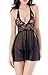Ruzishun Women's sexy Lingerie glam black lace Sleepwear Underwear
