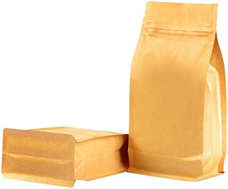 Lucklovely 50Pcs Empty Kraft Paper Coffee Matt Flat Bottom Bag 4.72"W*7.67"H*2.55"G