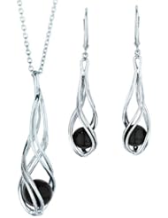 Ze Sterling Silver Onyx Pendant and Earrings
