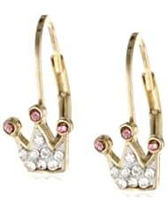 Molly Glitz Girls 14k Gold-Plated Crystal Crown Leverback Earrings