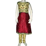 Kids Party Wear Fire Brick Red Cream Anarkali Churidar with Dupatta