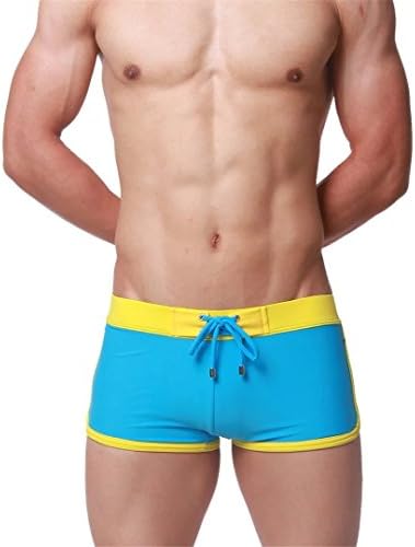 Men Fashion Boxer Pocket Splice Running Brief Swim Short Trunk Swimsuit Blue