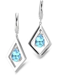 CleverEve Designer Series Parallelogram Sterling Silver Earrings w/ 8mm Genuine Pear Cut Blue Topaz Center Stones