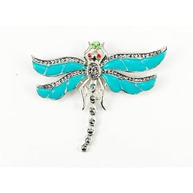 Aqua Enamel Rhinestone Egyptian Dragonfly Pin Brooch