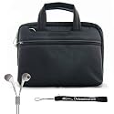 Black Travel Organized Carrying Slim Messenger Bag Case with Optional Adjustable Shoulder Strap for Sony DVP-FX970 9-Inch Portable DVD Player + Includes a eBigValue Determination Hand Strap Key Chain + Includes a Crystal Clear High Quality HD Noise Filter Ear buds Earphones Headphones 3.5mm Jack (White)