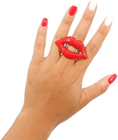 Belle Pink Women's Devil Lip 3D Sexy Lips Stretch Ring (Hot Red,Size Free)