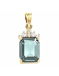 18K Yellow Gold Emerald Cut Aquamarine and Diamond Pendant -- LIFETIME WARRANTY