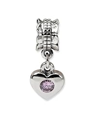 Sterling Silver s Pink Cz Heart Dangle Bead by Reflection Beads, Best Quality Free Gift Box Satisfaction Guaranteed