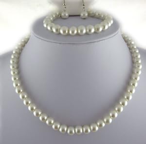 Jay Jewellery - Cream glass pearl necklace with earrings and bracelet