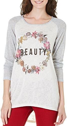 Bobeau Womens Floral Beauty Raglan Top Small Beige multi