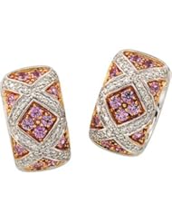 Pair 14K White Gold 14Kw/Rose Gold Plated Genuine Pink Sapphire And Diamond Earring