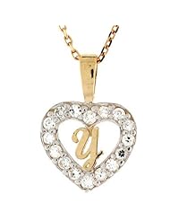 10k Gold Letter Y CZ Initial Heart Charm Pendant