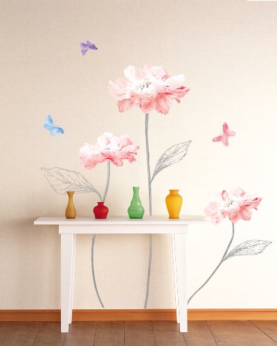 Easy Instant Decoration Wall Sticker Decal – Sketched Stems and Vibrant Flowers
